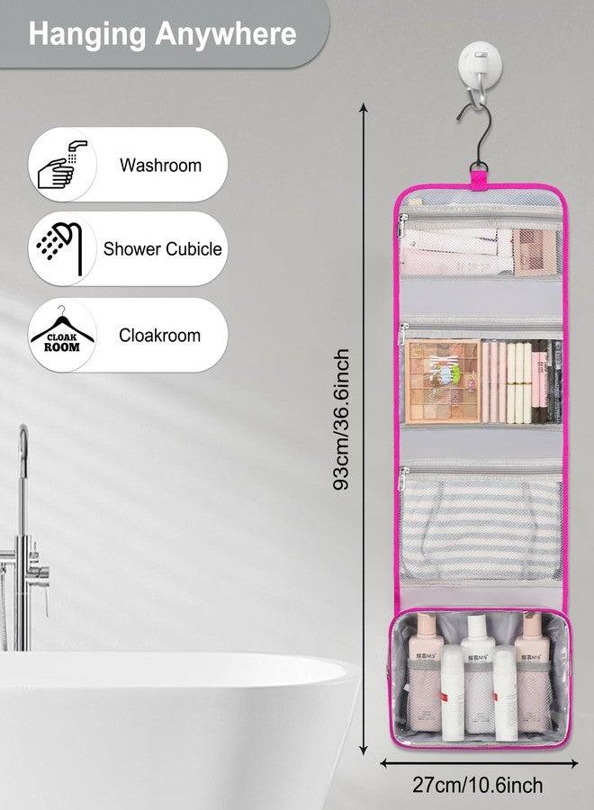 Relavel HangingTravel Toiletry Bag for Women, Large Capacity Toiletries Bag, Travel Essentials Organizer, Hanging Makeup Case for Accessories, Waterproof Bathroom Shower Bag (hot pink) - Image 3